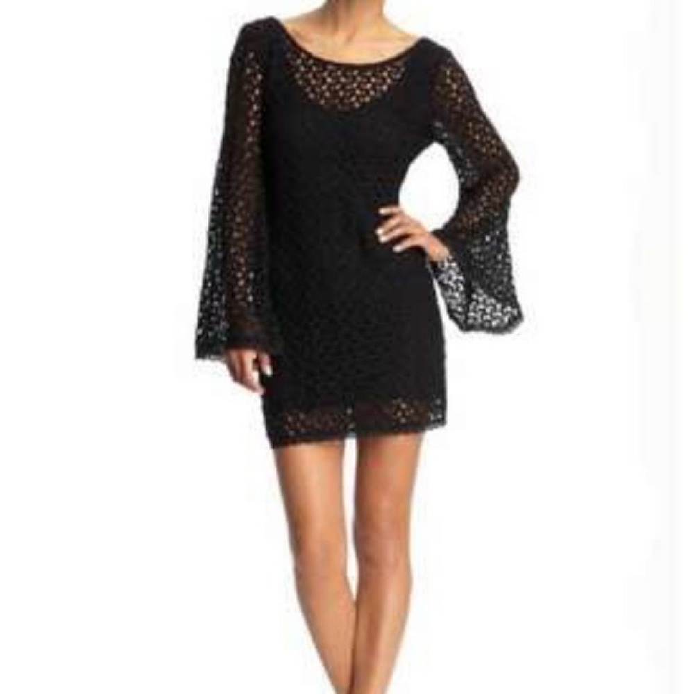 Free People Gypsy Black Crochet Bell Sleeve Dress - Picture 2 of 7